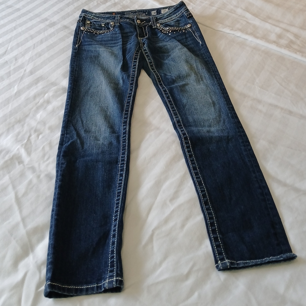 Miss Me Mid-Rise Embellished Y2K Skinny Denim Jeans Women's 28
